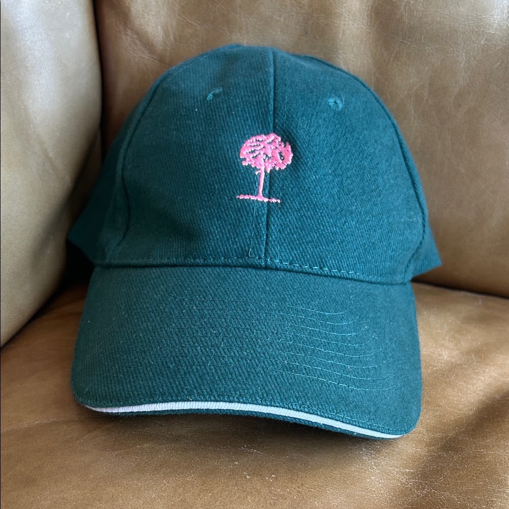 Green Baseball Cap with Pink Embroidery